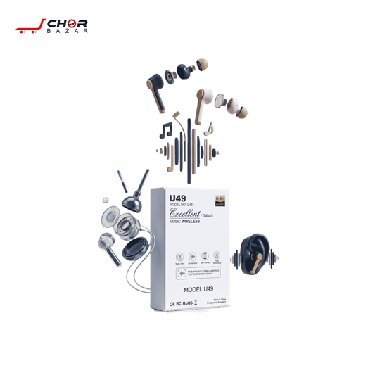 U49 Wireless Earbuds (Beige/Gold - Superior Stereo Sound)